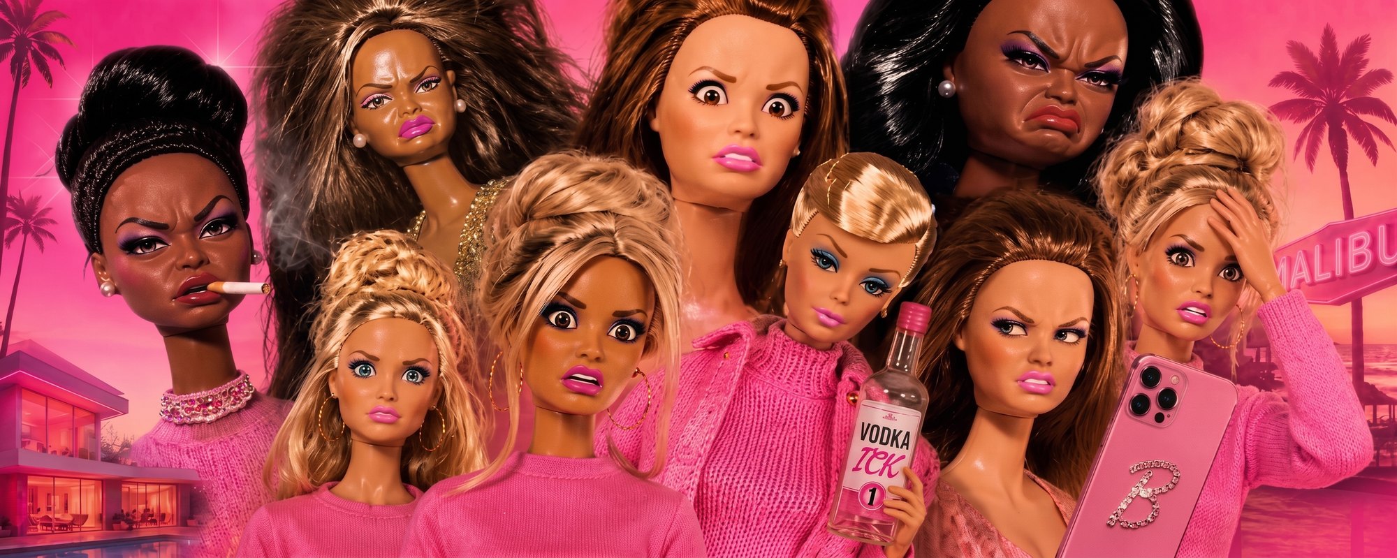 The Ick girls — a lineup of dolls, every one of them disgusted